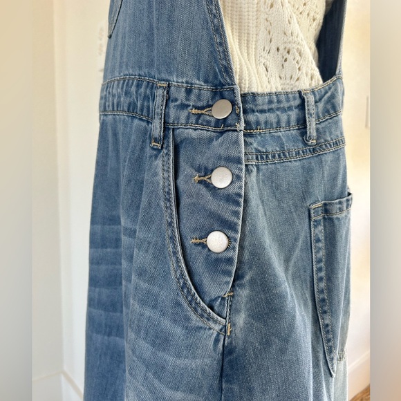 Easel Southern Swag Bohemian Denim Jean Overalls Handkerchief Dress Womens L - Picture 8 of 12